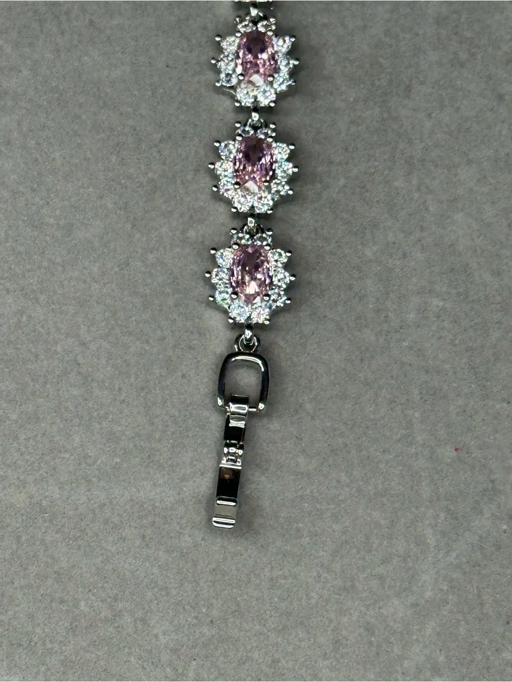 Silver Bracelet with Pink Oval Crystal Accents